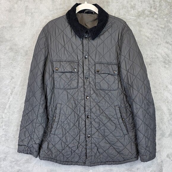 Barbour Jacket Mens Medium Gray Akenside Quilt Corduroy Collar MQU0566CH71 - Picture 1 of 13
